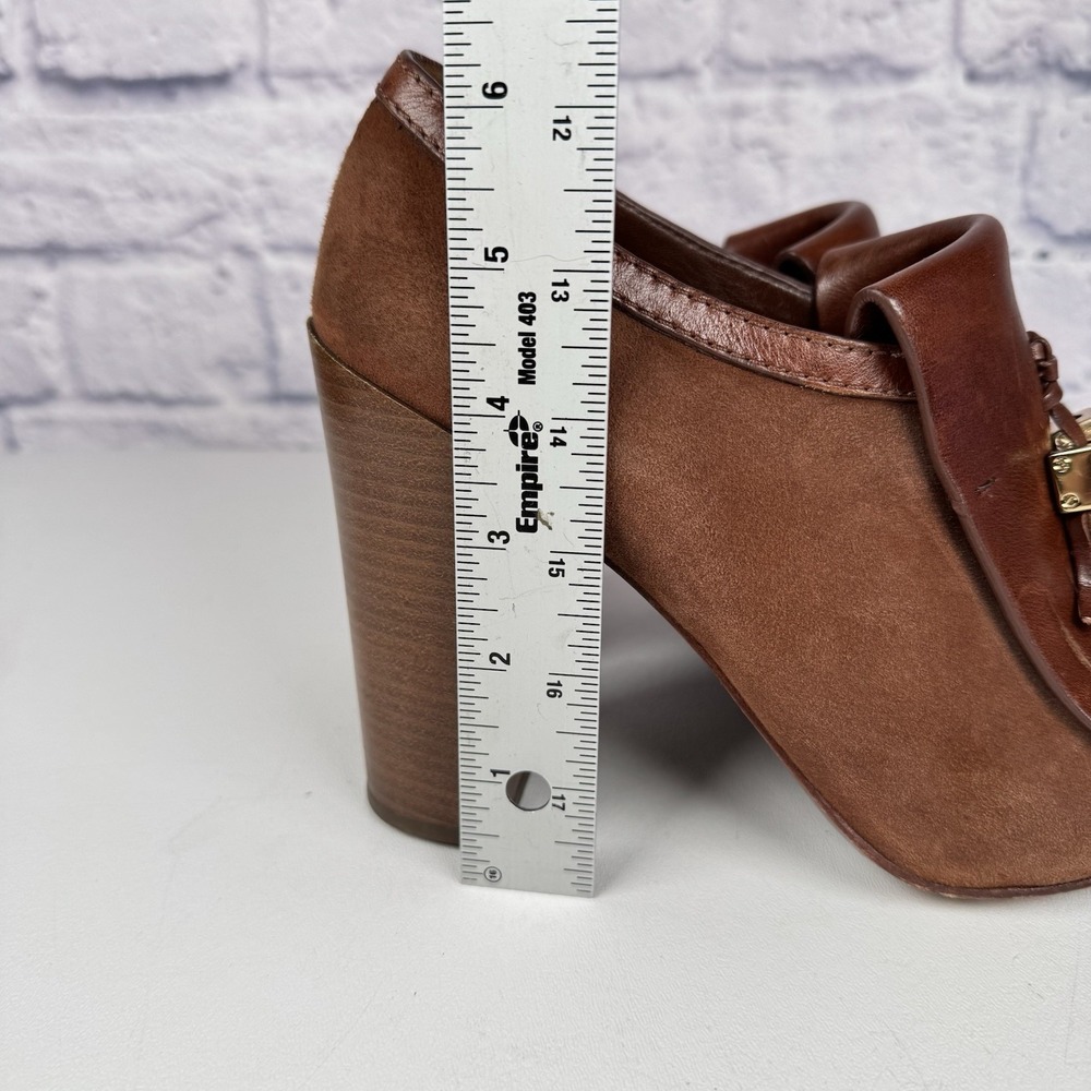 Tory Burch Arelia Brown Suede Leather Kiltie Pump Stacked Heels Tassels Sz 9.5 M - Picture 3 of 13